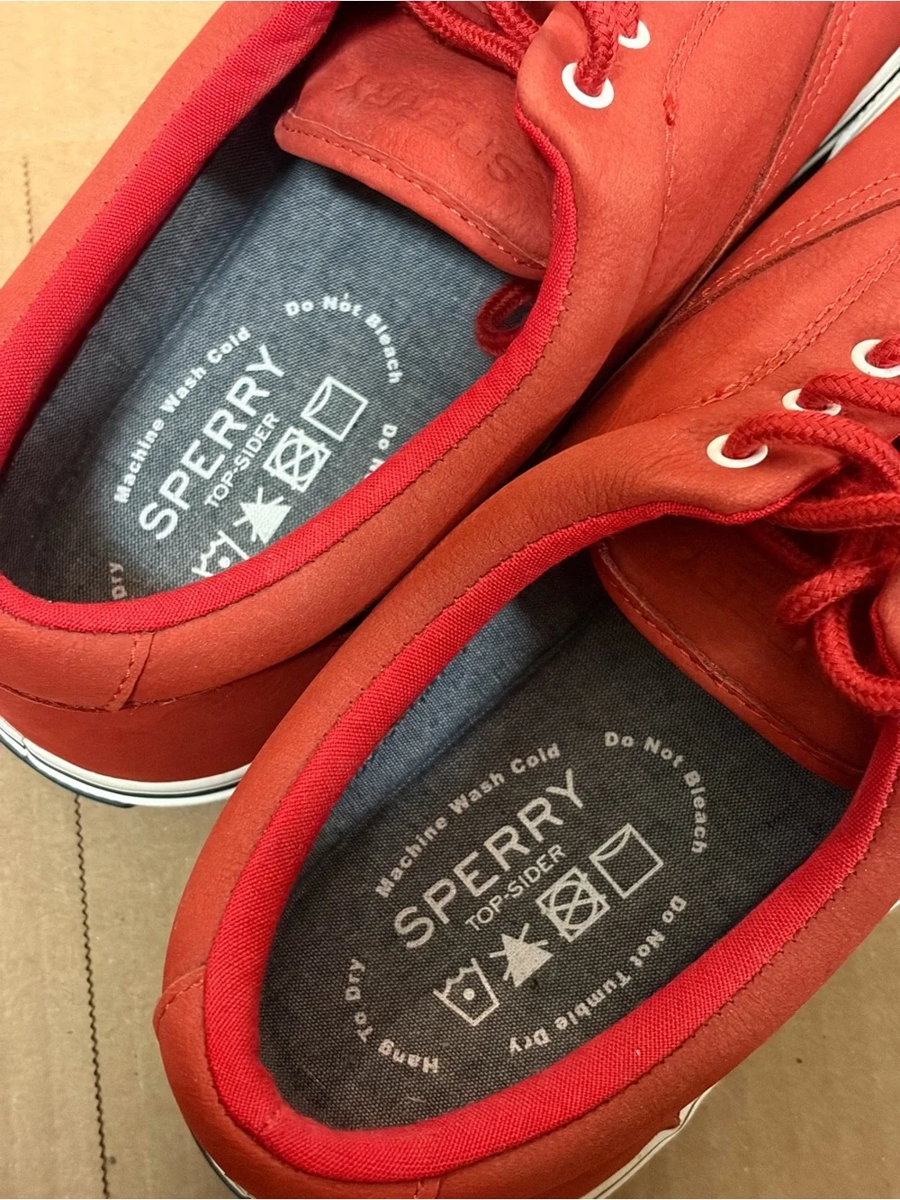 Sperry Men's Red Lace-Up Boat Shoes with White Trim